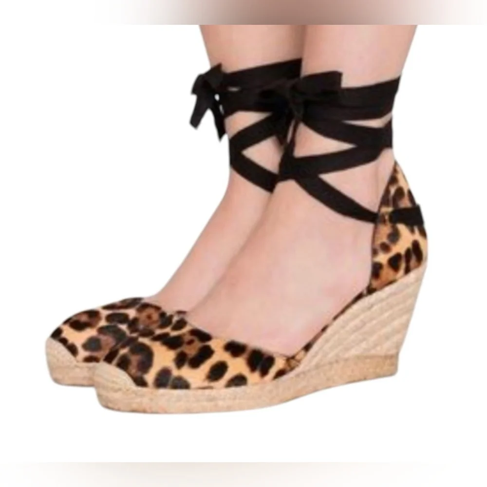 J. Crew Leopard Calf Hair Espadrille Wedges NWOT